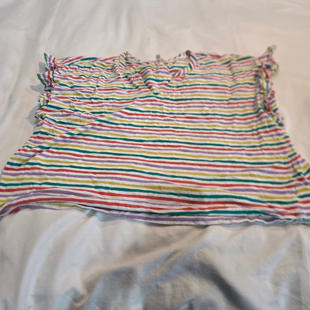 Terra & Sky Striped Top Womens 2X Multi Excellent Ruffle Sleeve V-Neck Cotton